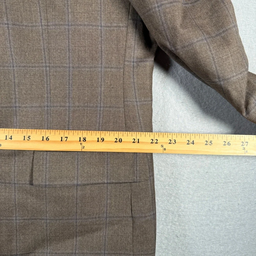 Joseph & Feiss Gold Men 44R Brown Windowpane 100% Wool Classic Fit Blazer Jacket